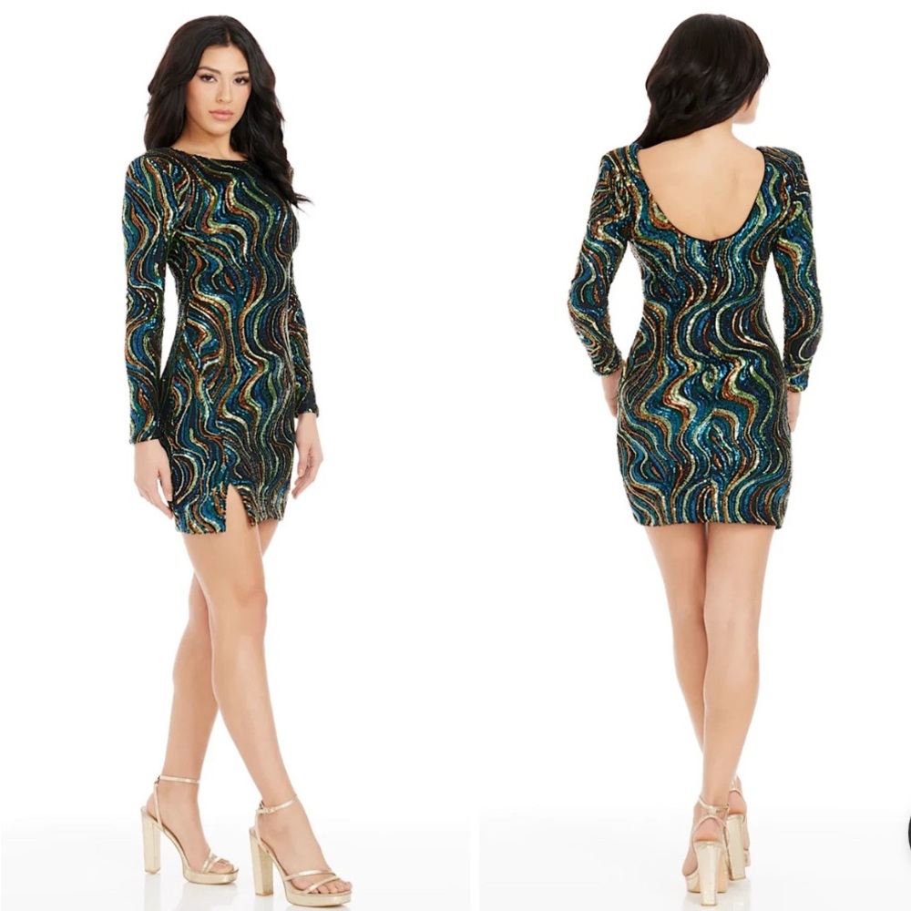 Dress the population Glamorous Wave Pattern Sequin Dress